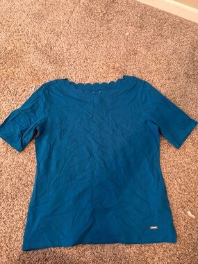Women's Scallop Neck Short Sleeve Top - Teal